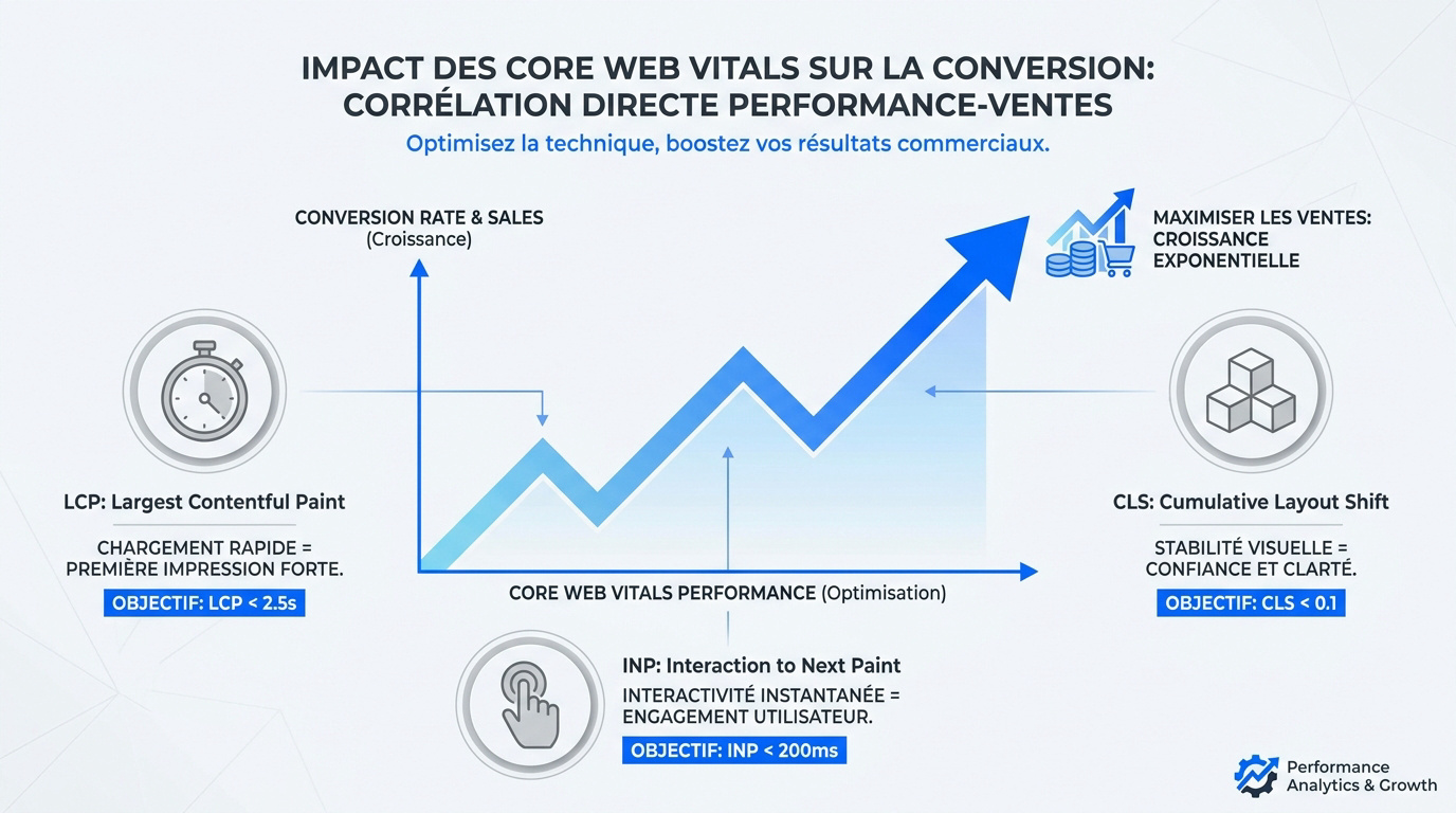 Graphique montrant l'impact des Core Web Vitals sur le taux de conversion et les ventes en ligne