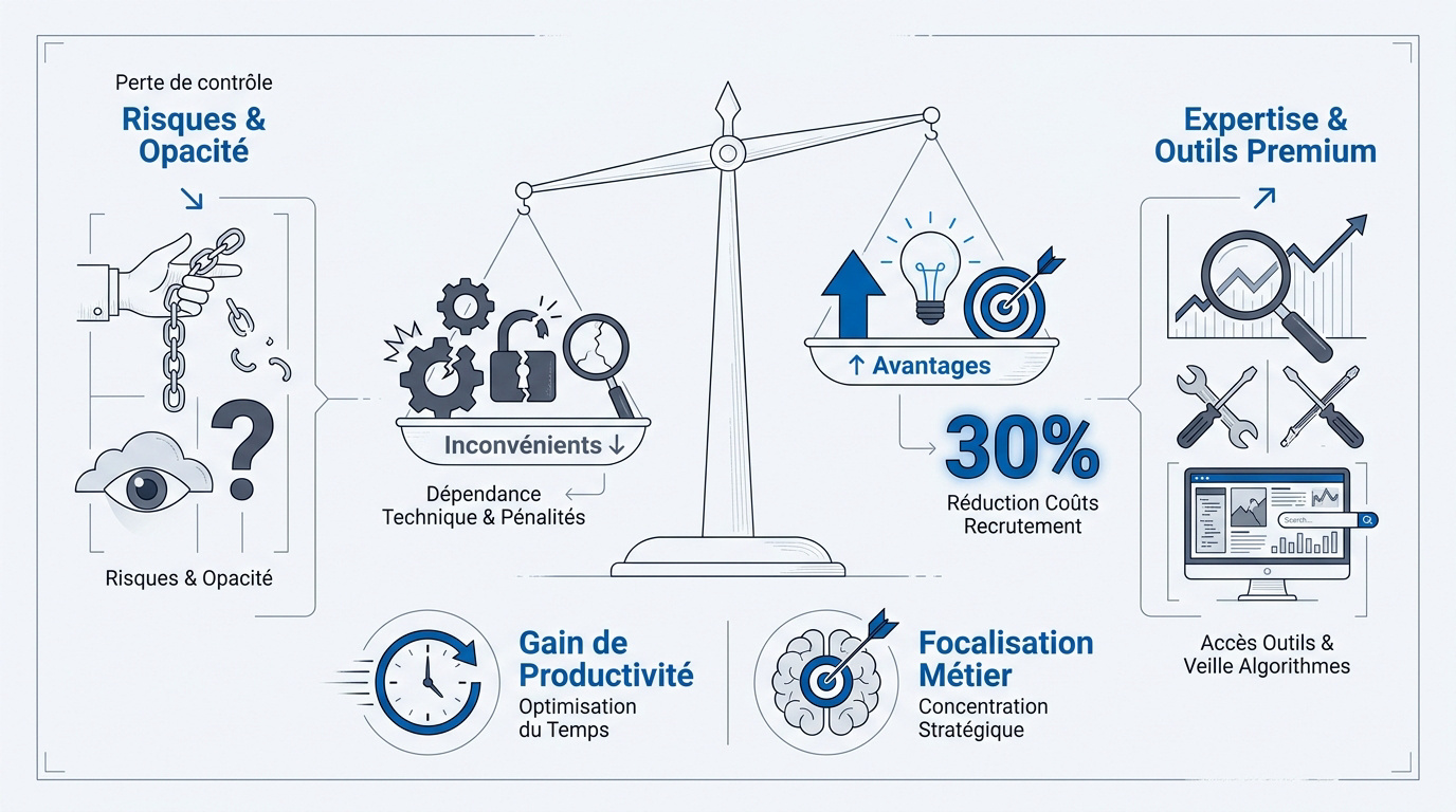Comparatif des bénéfices et risques de l'externalisation du référencement naturel pour une entreprise