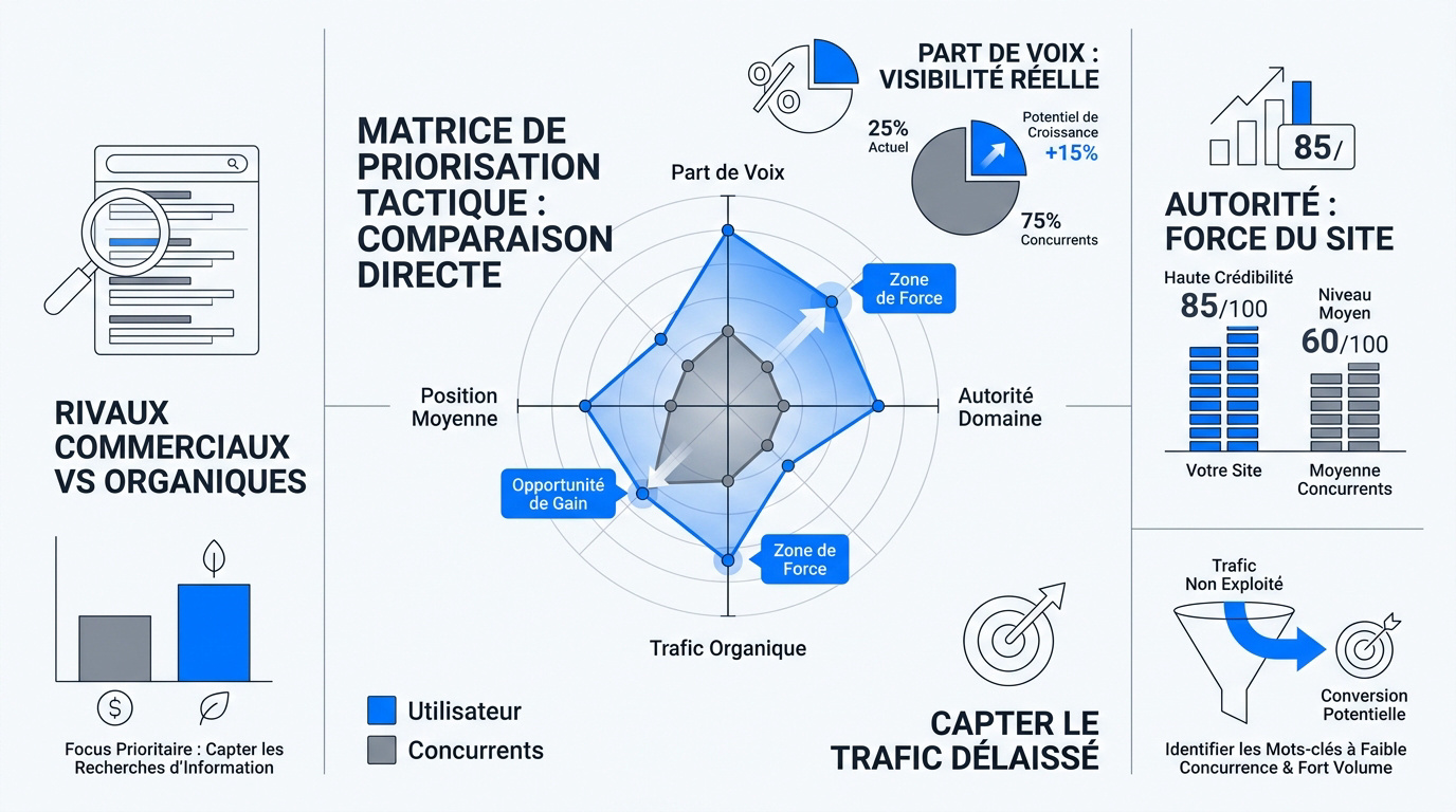 Infographie détaillant la méthodologie pour réaliser une <strong>analyse concurrentielle SEO efficace</strong>